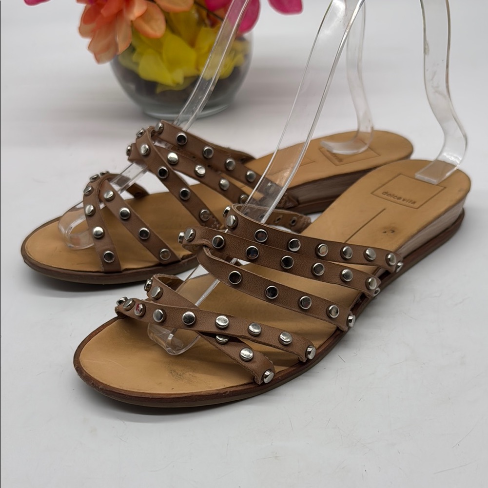 Dolce Vita Brown Studded Slip On Flat Sandals Mcs8225m